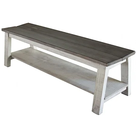 Relaxed Vintage Solid Wood Bench with Shelf